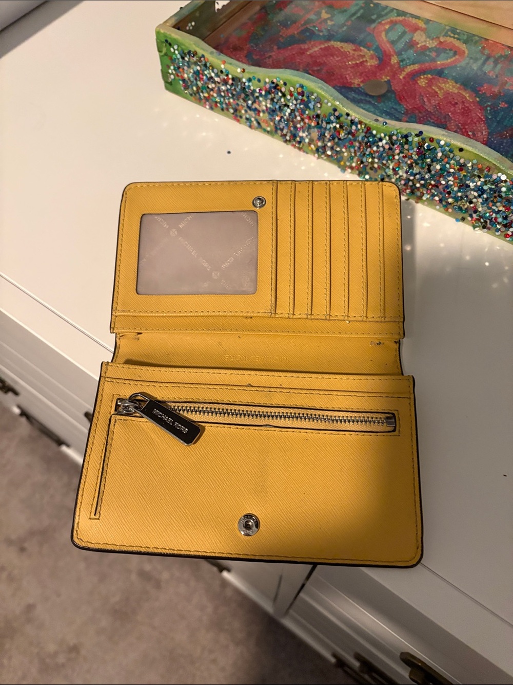 Yellow Leather Zip Card Wallet
